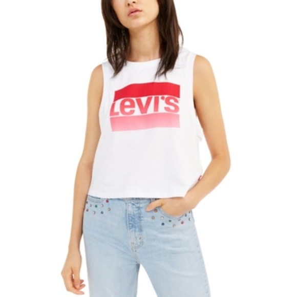 Levi's Womens Graphic Crop Tank, White, Med - Picture 1 of 4